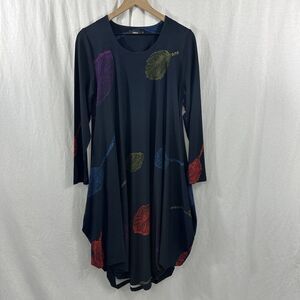 Ralston Blue Multicolor Leaf Print Draped Sides Utas Dress Womens S Lagenlook